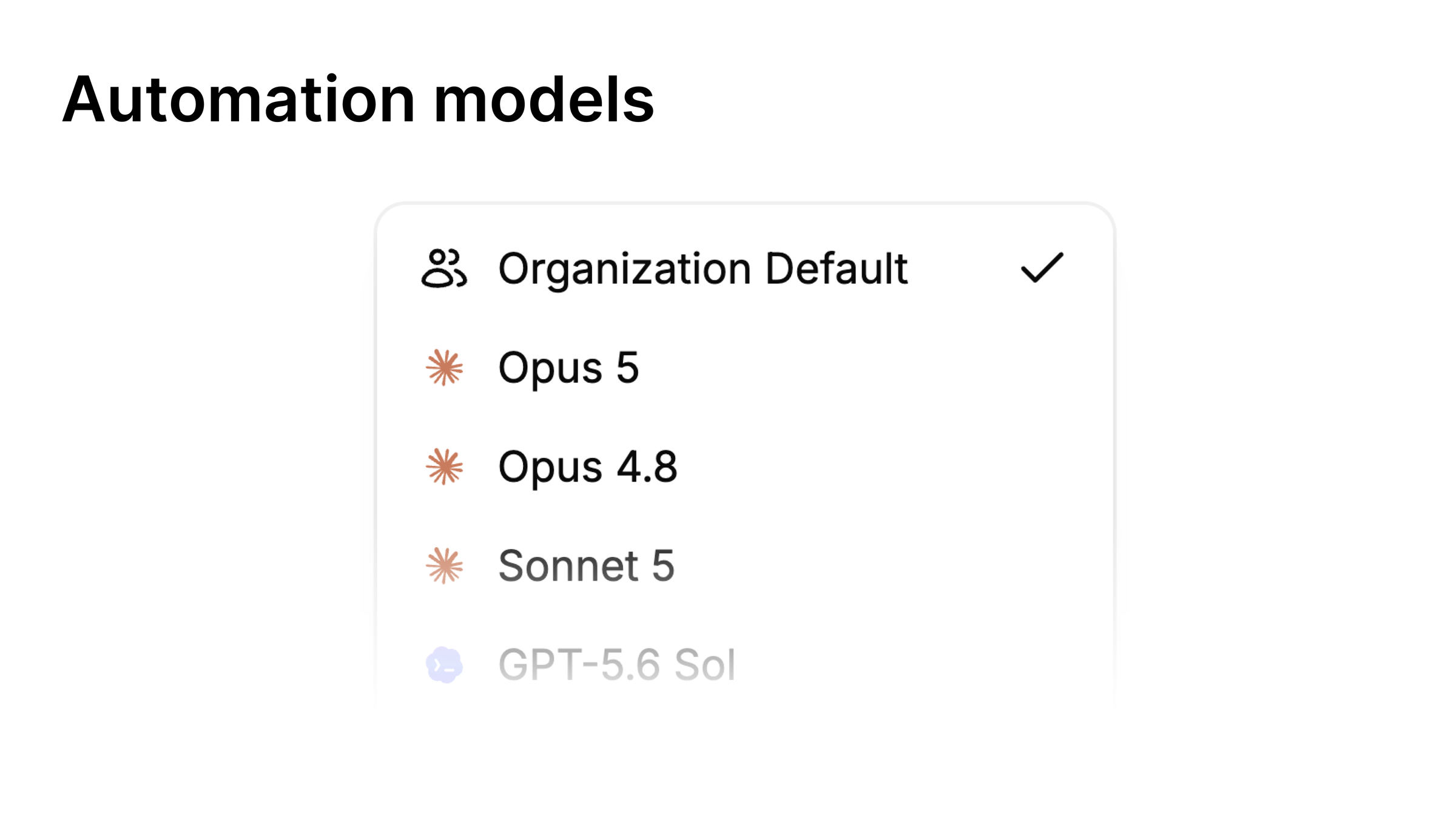 An automation's settings with the model selector open